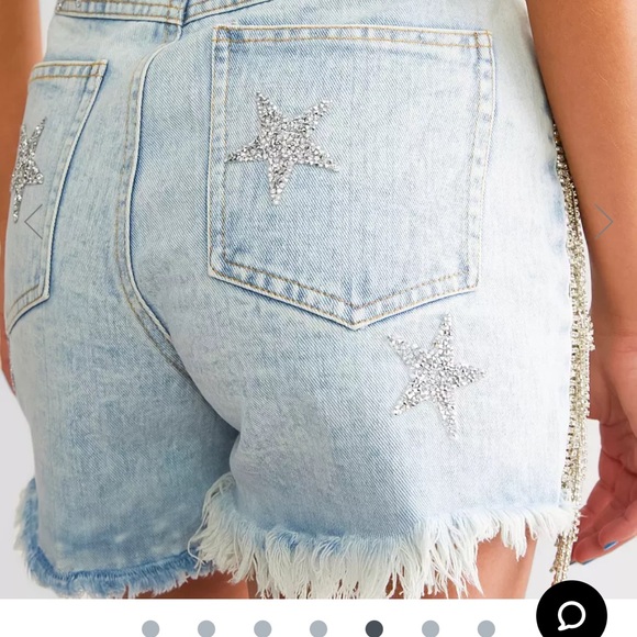 Blue B/Buckle Ultra High Rise Rhinestone Fringe Short - Picture 2 of 4